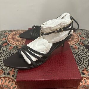 Tamara Mellon Black Strappy Heels with Gold Chain - Size 37 (7 US) - Brand New